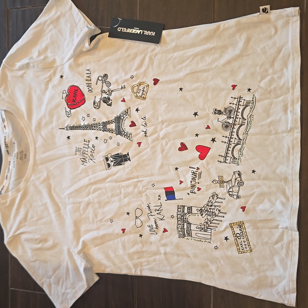 Karl Lagefeld Paris Themed T Shirt NWT - Picture 2 of 4